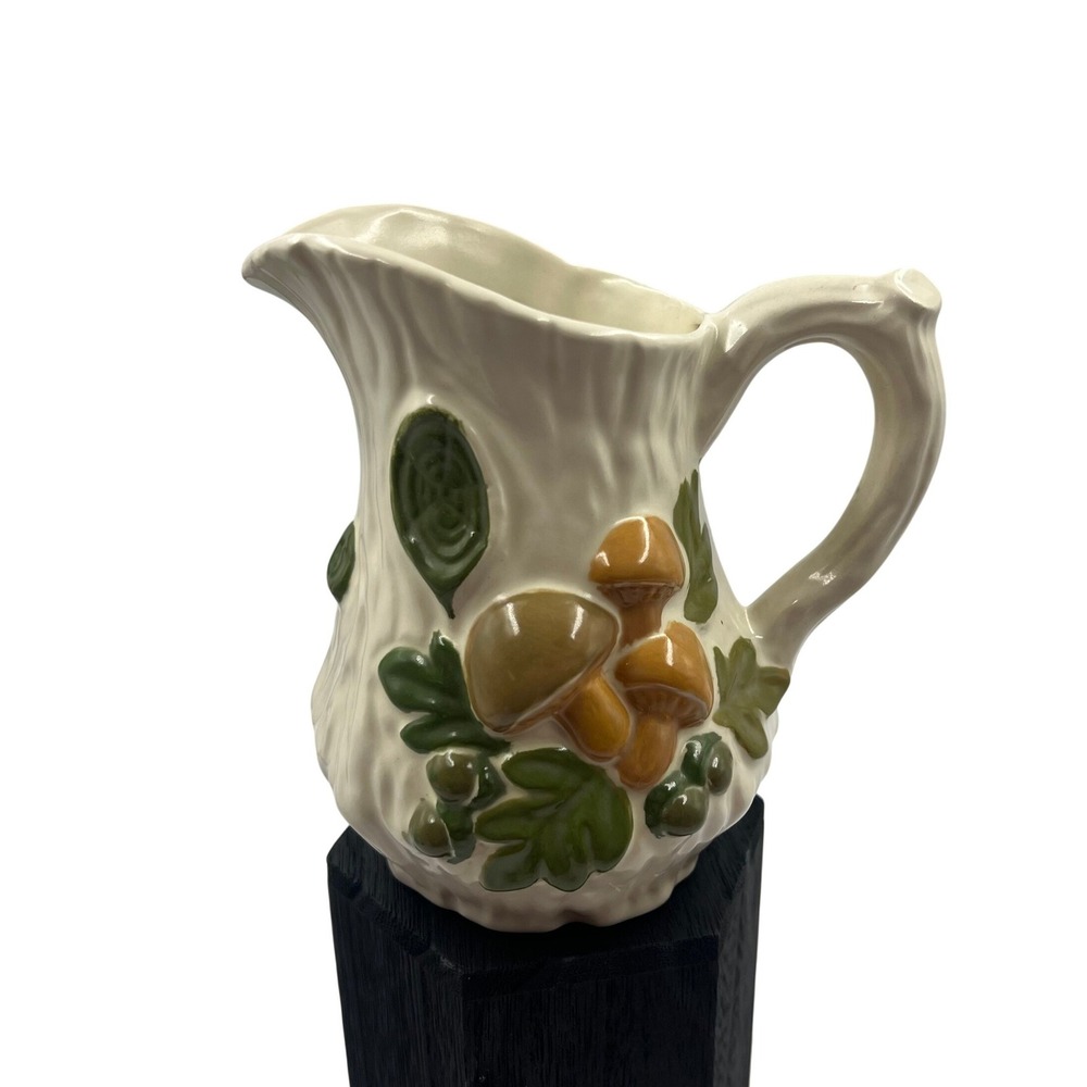 Vtg Ceramic Mushroom Toadstool CottageCore Mini Pitcher Creamer MCM Hand Painted